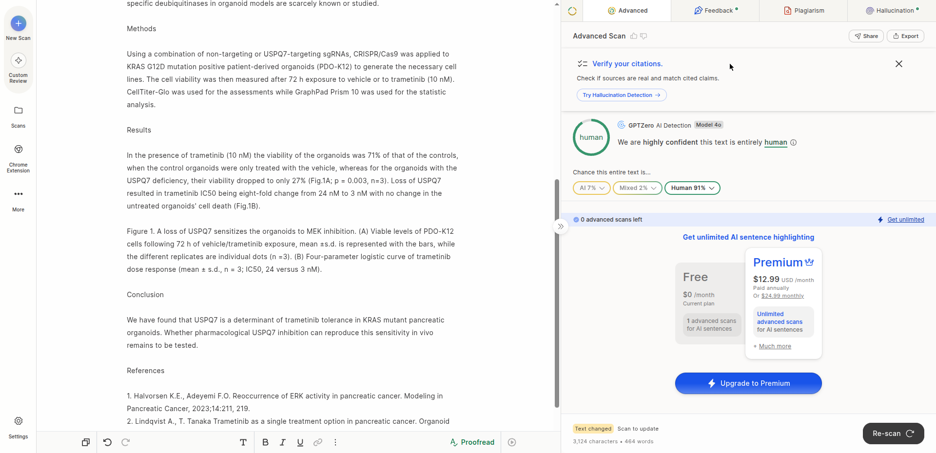 ParaphraseText.ai GPTZero evaluation showing 7 percent AI
